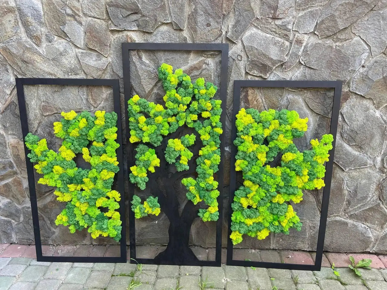 A Three-Panel Masterpiece Preserved Moss Wall Frame
