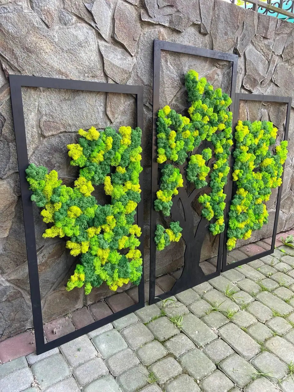 A Three-Panel Masterpiece Preserved Moss Wall Frame
