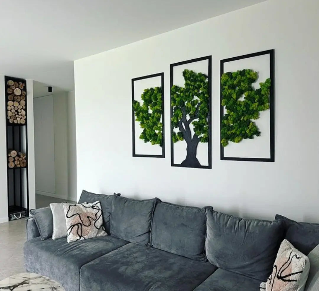 A Three-Panel Masterpiece Preserved Moss Wall Frame